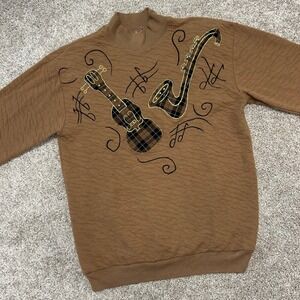 Vintage Donna Toran Textured Sweatshirt Women Size Large Guitar Saxophone Music‎